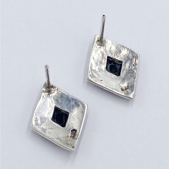 Vintage 925 Sterling Silver Marcasite Black Onyx Post Earrings - Picture 6 of 9